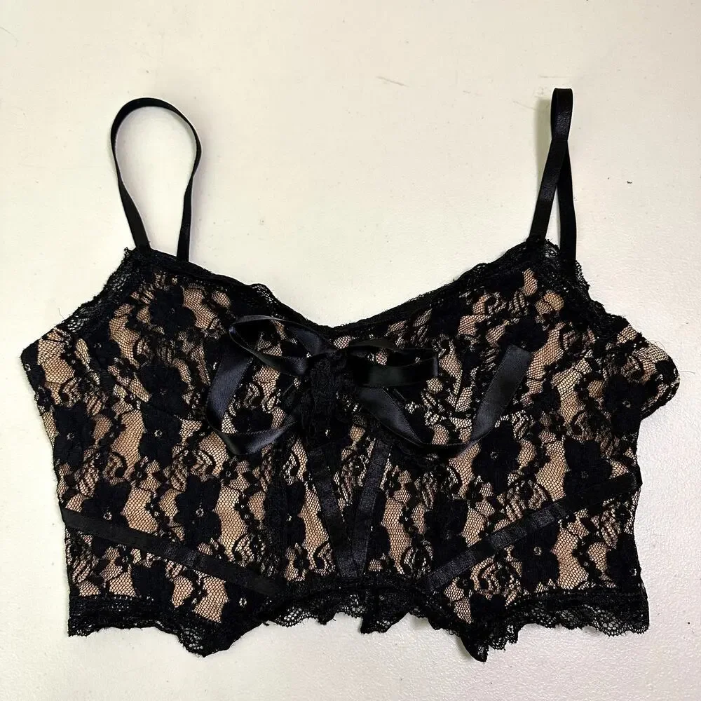 Women's Black Lace Bustier Corset Crop Top Bralette Fairy Grunge Whimsigoth S